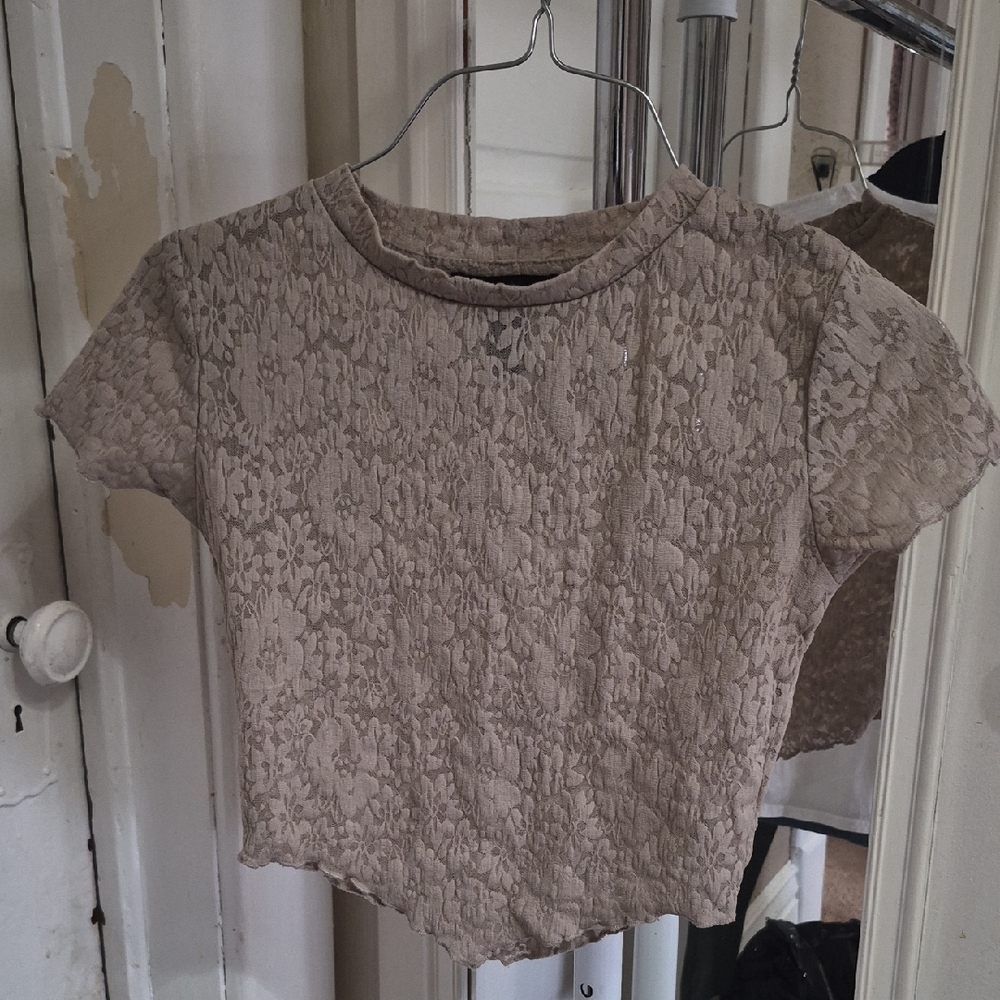 refuge Taupe Lace Crop Tee